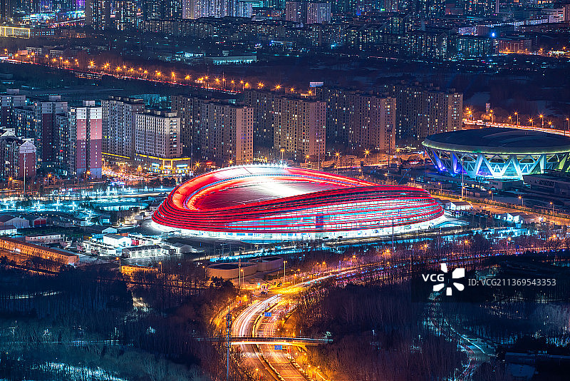 北京国家速滑馆夜景图片素材