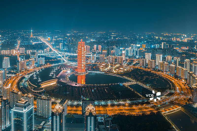 航拍郑州市如意湖CBD图片素材