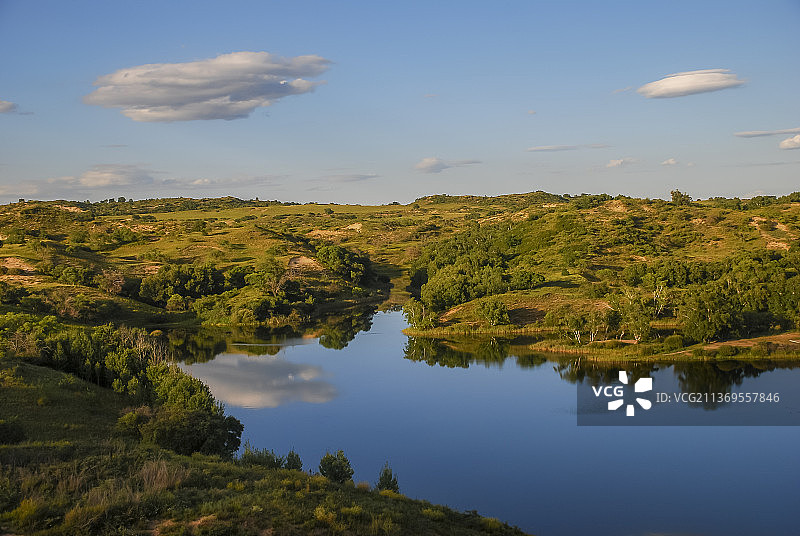 中国内蒙古锡林郭勒多伦姑娘湖高视角风光图片素材