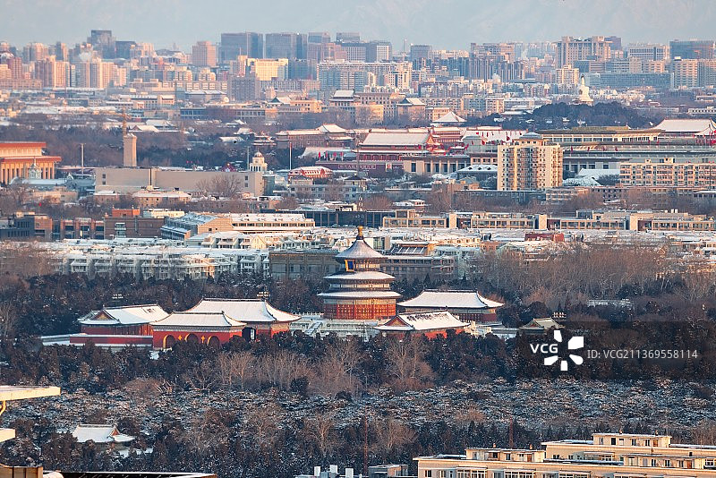 北京天坛雪景俯拍图片素材
