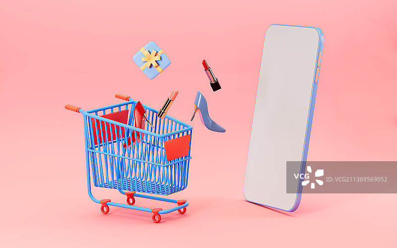 创意网络购物主题3D渲染图片素材