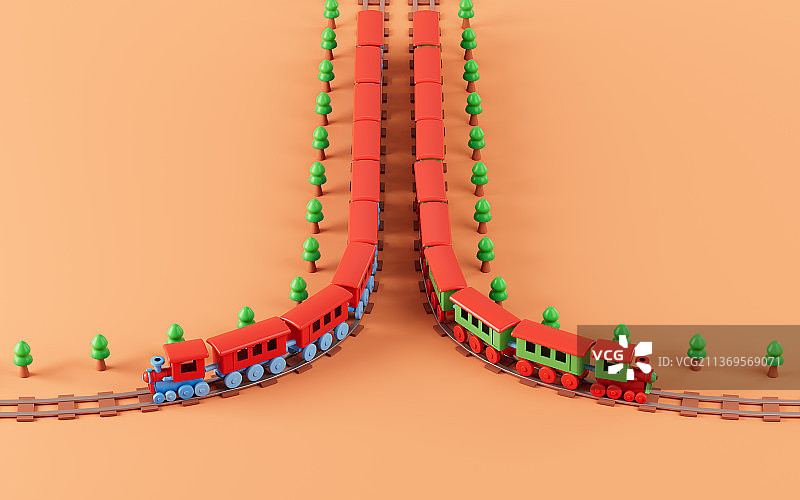 火车与轨道模型3D渲染图片素材