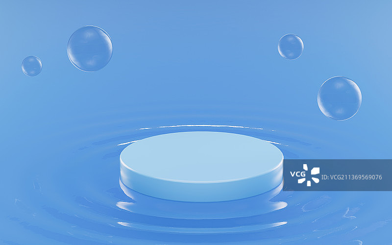 创意展示台与水面背景3D渲染图片素材