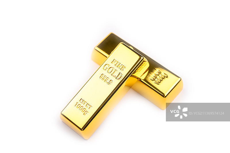 放在白色背景上的金条图片素材