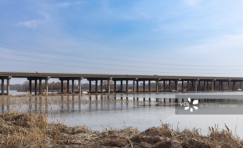 山东淄博临淄区淄河大桥风光图片素材