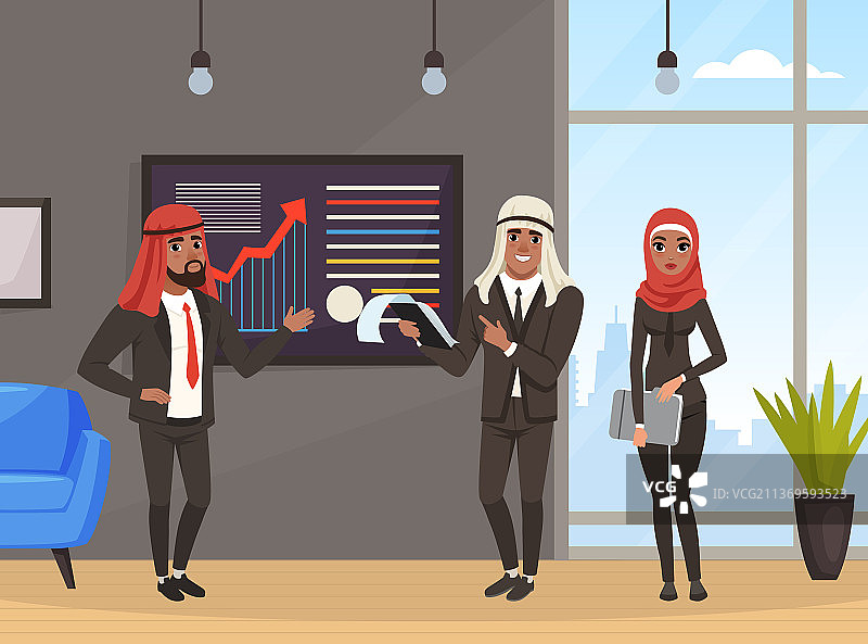 戴着凯菲耶的阿拉伯商人，手持写字板图片素材