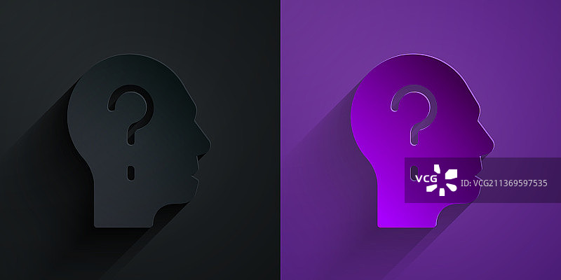 纸剪风格的人头与问号图标图片素材