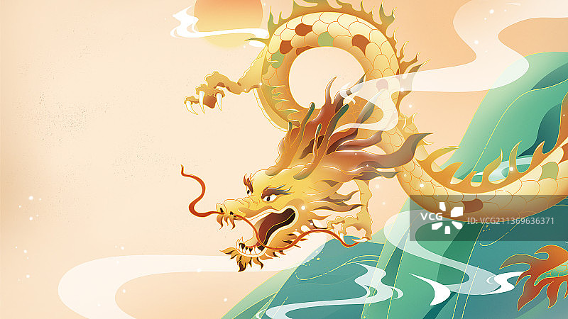 龙抬头龙在天上飞插画海报图片素材