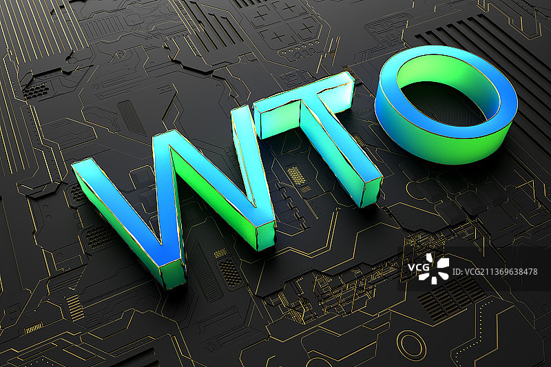 3D渲染抽象概念印刷电路板PCB背景WTO图片素材