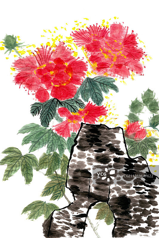 石头与鲜花图片素材