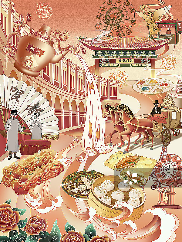 天津城市插画图片素材