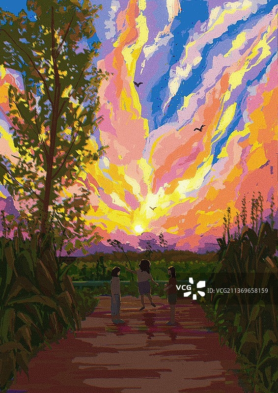 晚霞中的游戏图片素材