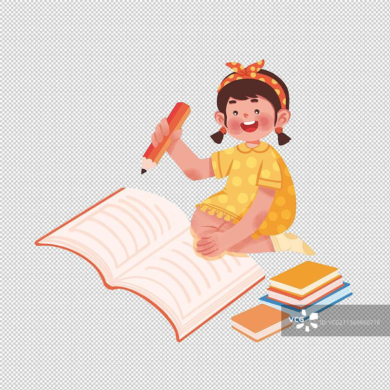 可爱的小女孩在看书写字图片素材