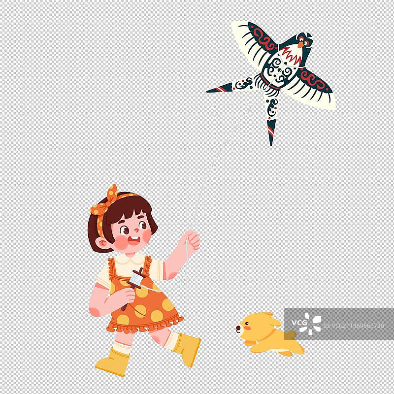 放风筝可爱的小女孩的肖像图片素材