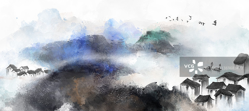 写意泼墨烟雨水墨江南图片素材