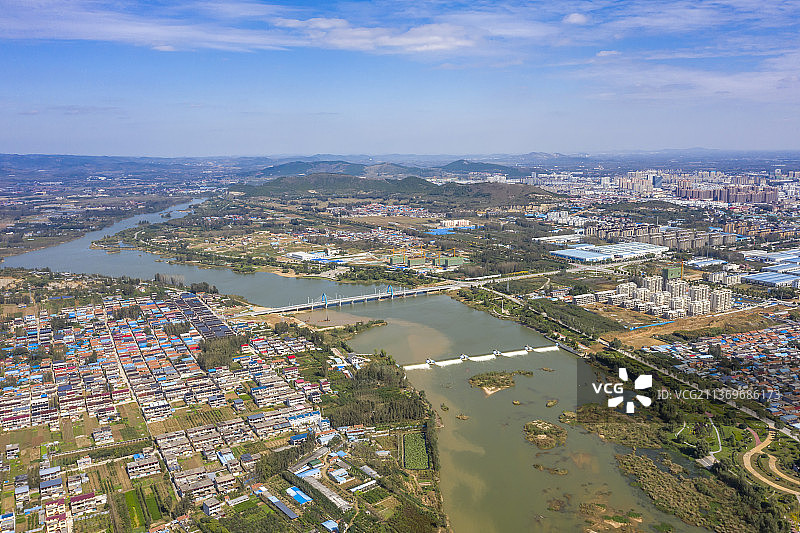 山东临沂沂南汶河国家湿地公园航拍自然风光图片素材