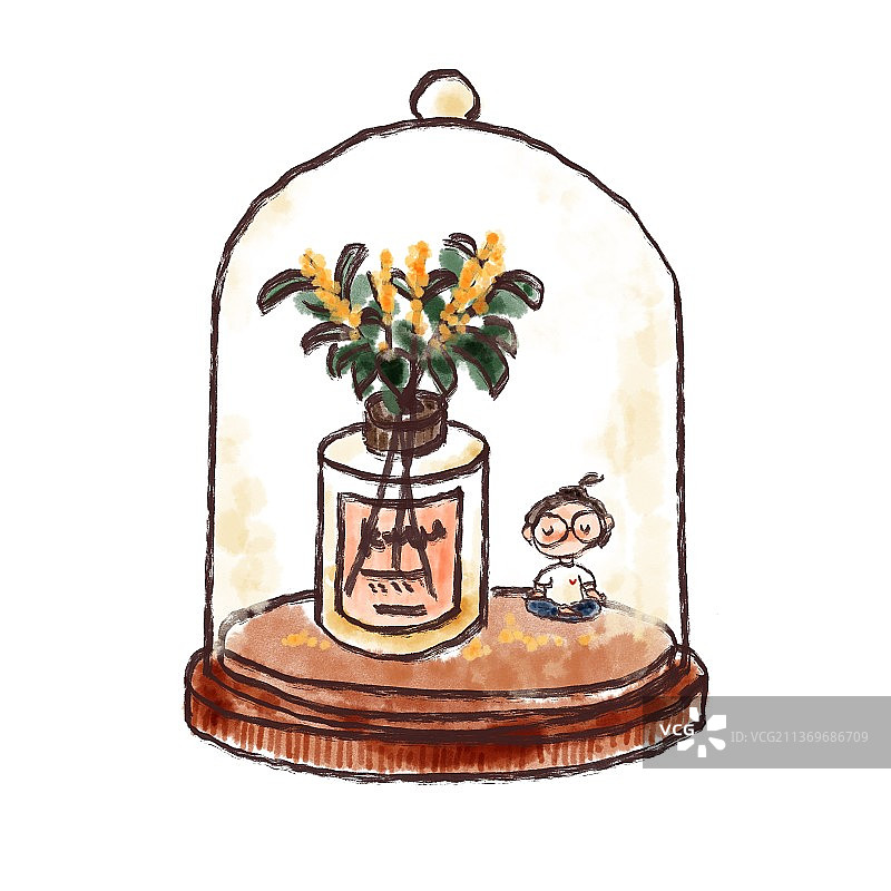 一个人坐在桂花香氛下面冥想图片素材