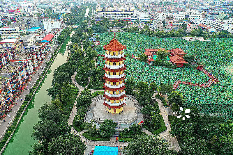 俯瞰凤鸣宝塔+江苏省徐州市丰县凤鸣园图片素材