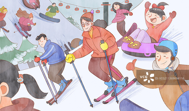 母女乐-畅享雪道图片素材
