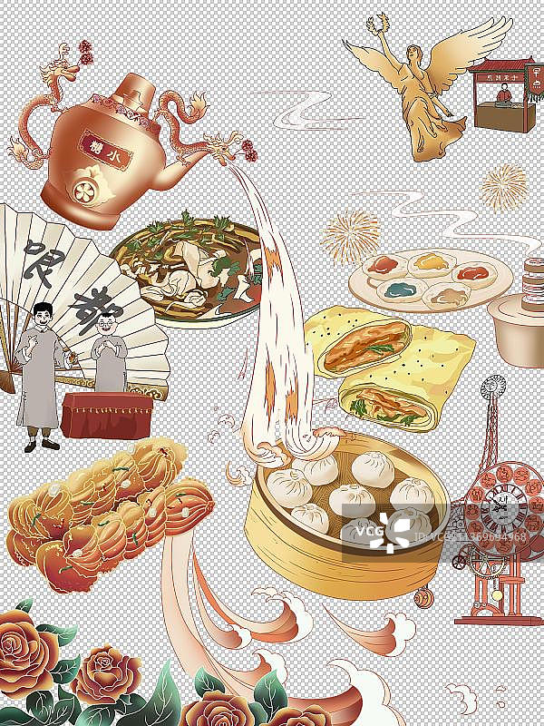天津美食插画卡通元素图片素材