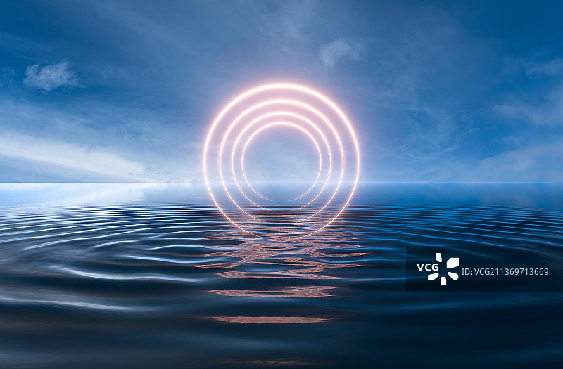 蓝色大海海平面上的神奇光环图片素材