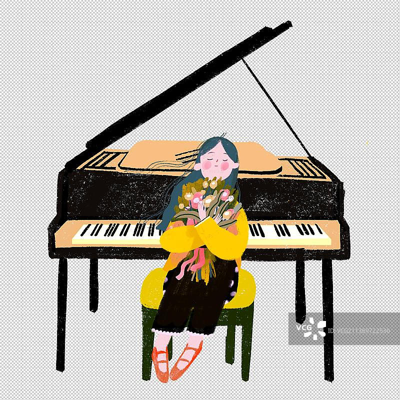 钢琴女孩儿花束音乐舒适生活小清新图片素材