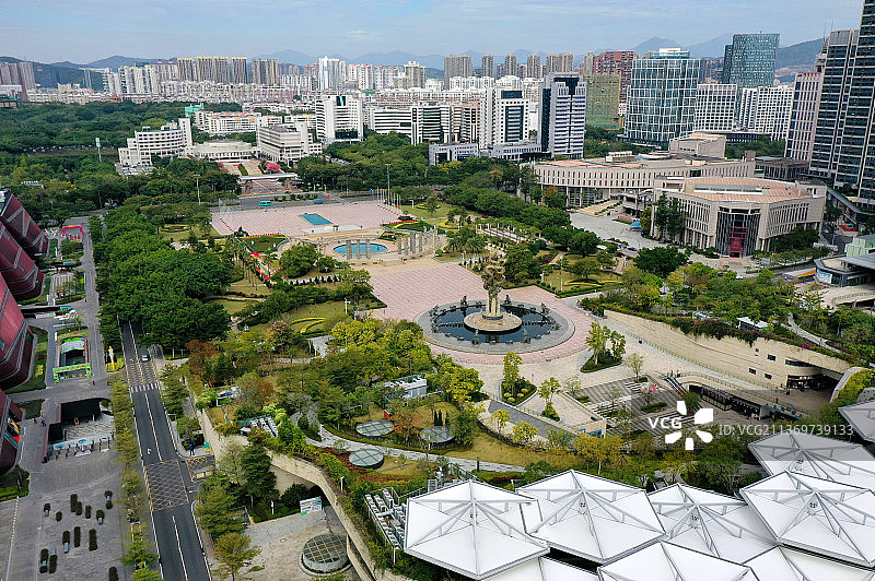 广东省深圳市龙岗区政府龙城广场万科时代广场红立方航拍图片素材