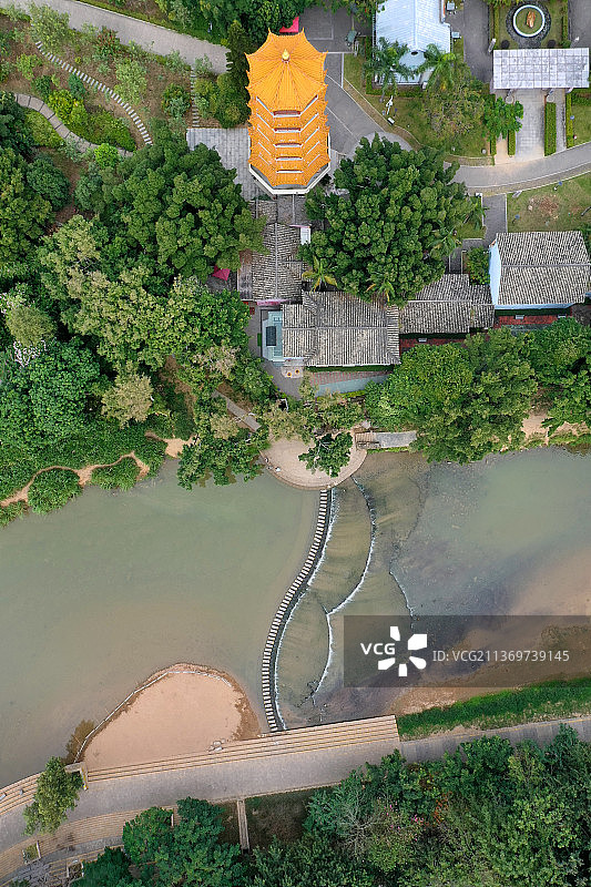 广东省深圳市龙岗区龙园公园龙兴寺航拍图片素材