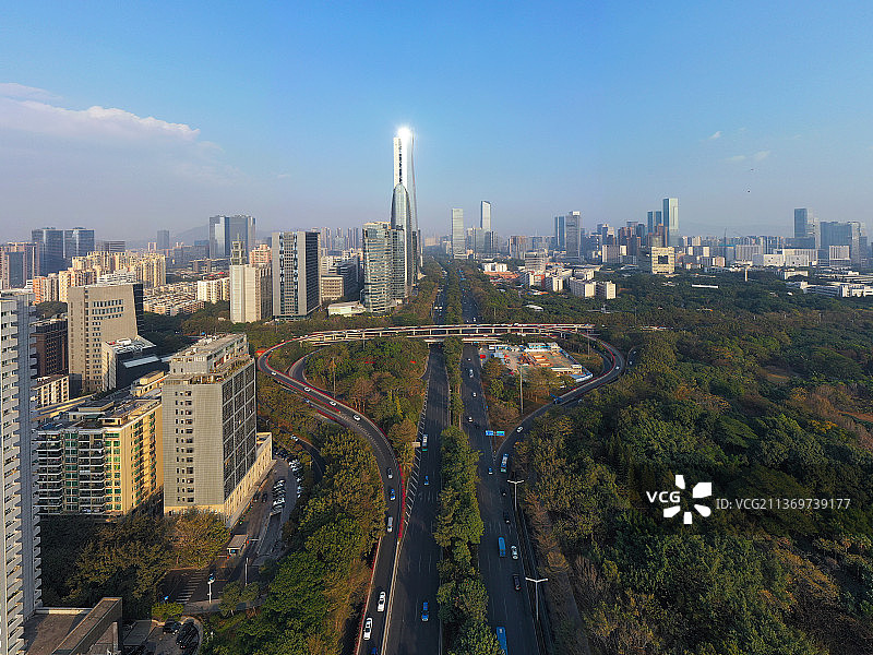广东省深圳市南山区荔香公园汉京大厦与南头古城航拍图片素材