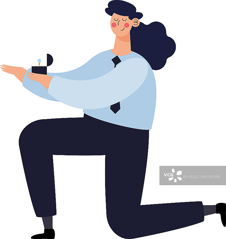 女子单膝跪地，手拿戒指图片素材