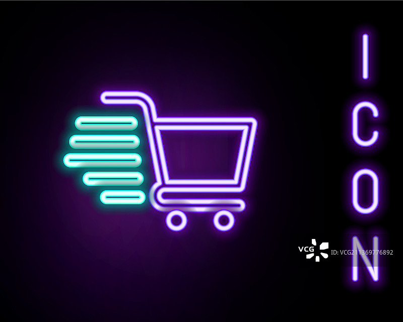 发光霓虹线购物车图标图片素材