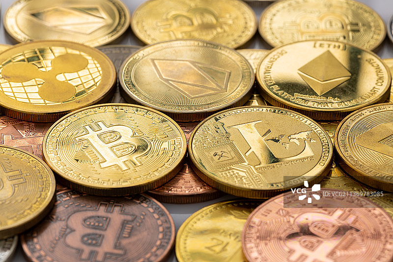 比特币虚拟货币的静物特写图片素材