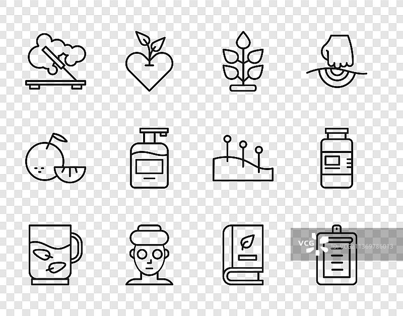 茶杯和茶叶、带剪贴板的线稿组合图片素材