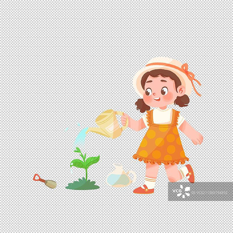正在向小树苗浇水的小女孩图片素材