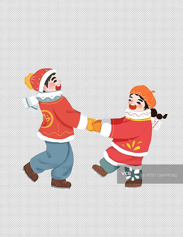 春节插画元素人物兄妹图片素材