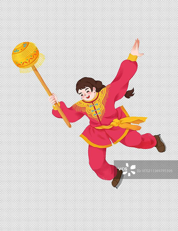 春节插画元素舞狮子图片素材