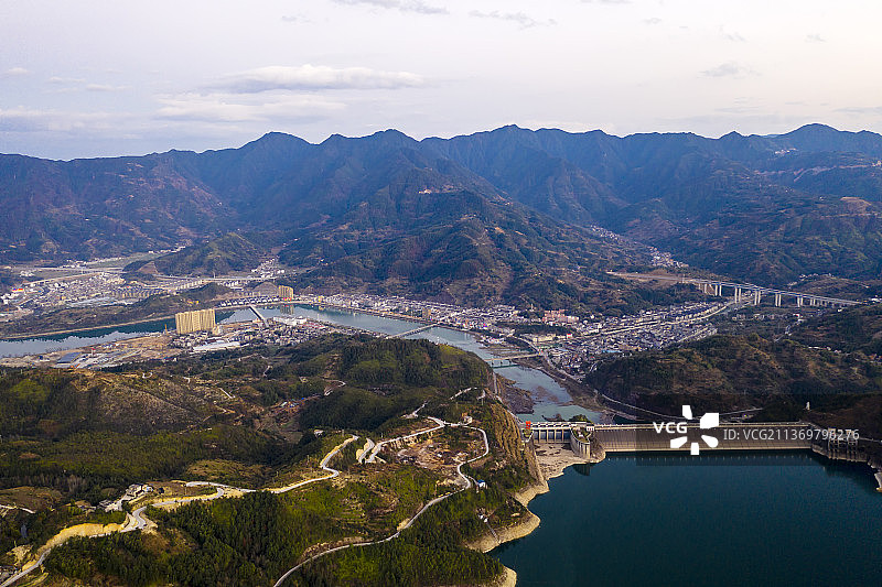 航拍浙江省温州市文成县珊溪水库图片素材