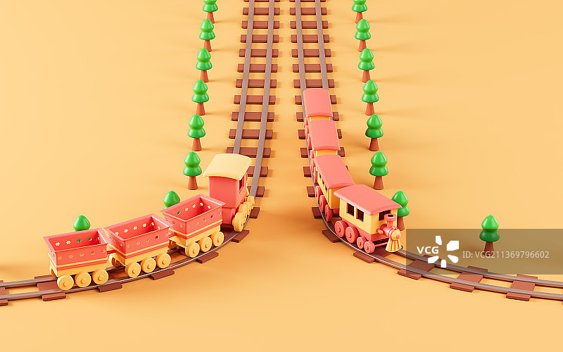 火车与轨道模型3D渲染图片素材