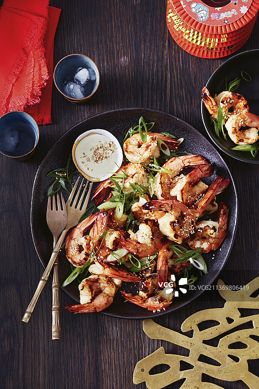 日式烤清酒芥末虾图片素材