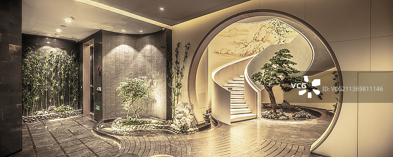 新中式拱门建筑空间图片素材