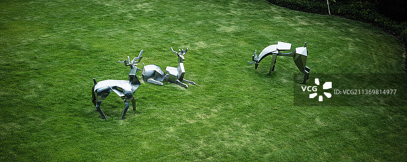 草坪上的雕塑小鹿图片素材