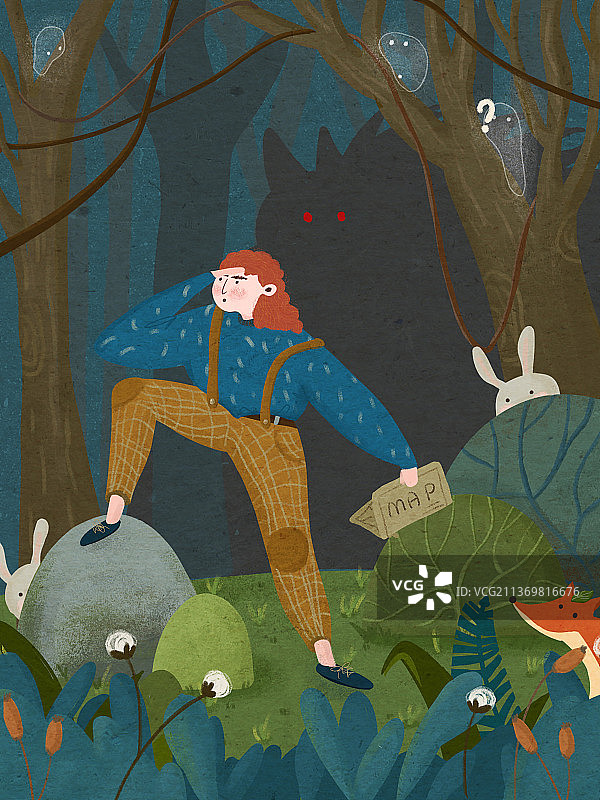 森林冒险插画动物植物图片素材