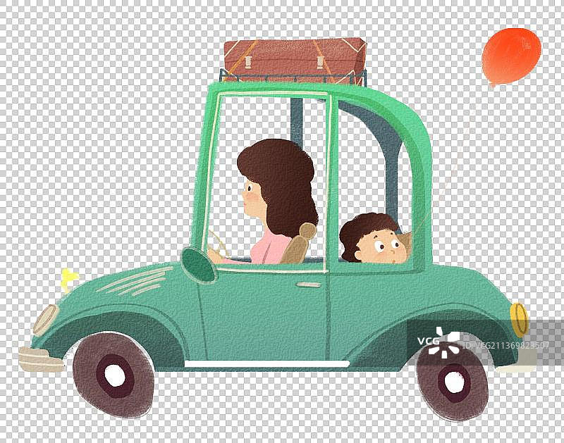 带孩子驾驶小汽车出游度假的妈妈图片素材