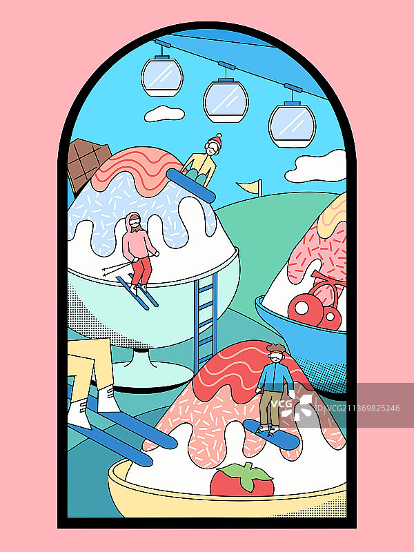 线性插画滑雪主题图片素材