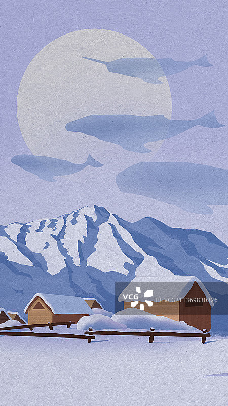 雪山背景里的小屋图片素材