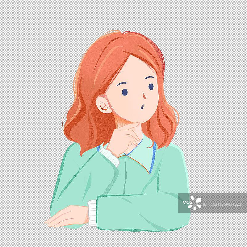 思考的女孩元素png图片素材