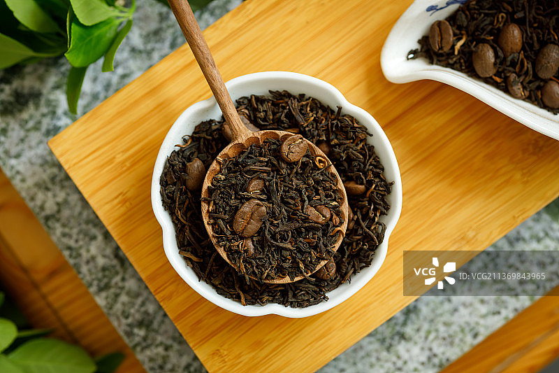 咖啡豆配茶叶图片素材
