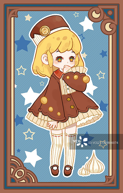 奶油咖啡女孩星空卡牌图片素材