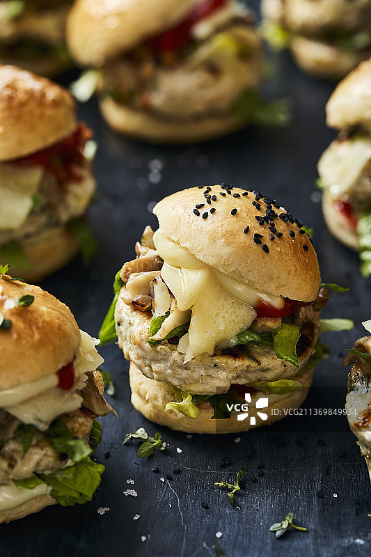 拉克莱特鸡肉滑块配蚝菇和罗马生菜图片素材