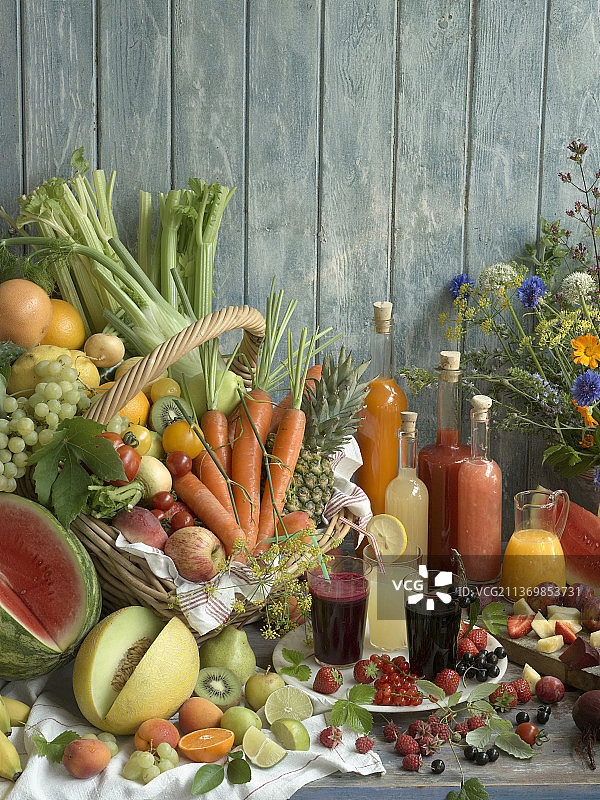 水果蔬菜静物和果蔬汁饮料图片素材